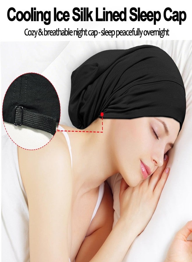 Roybens 2pcs Sleep Cap Bonnet for Sleeping, Adjustable Cooling Ice Silk Lined Hair Bonnets for Natural Curly Braids Beanie Hat Women Men - Image 2